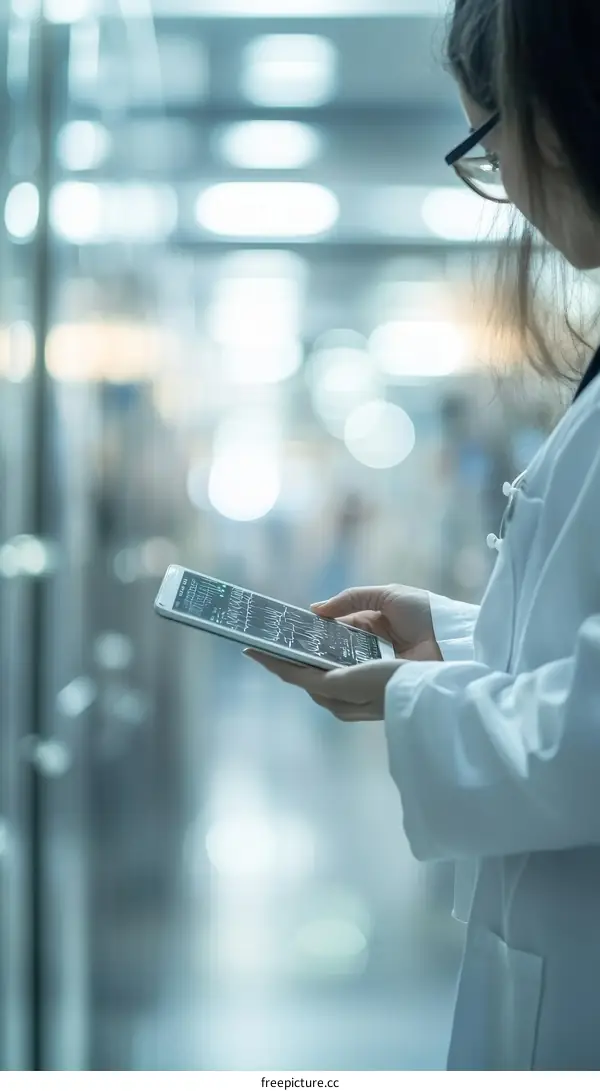 Female Doctor Reviewing Medical Records on Tablet