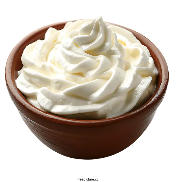 [Transparent Background PNG]Whipped Cream in a Terracotta Bowl