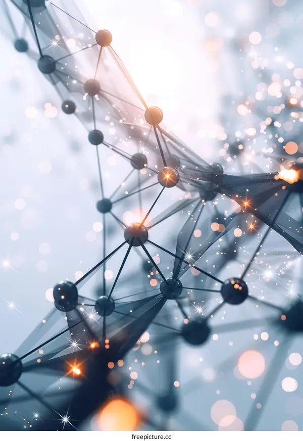 Molecular Structure Illustration with Glowing Particles