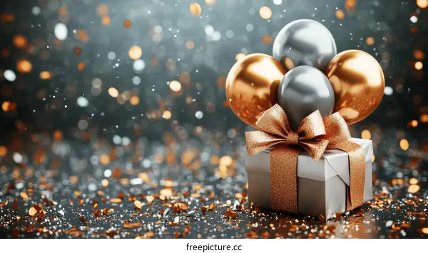 Gift Box with Balloons Festive Celebration