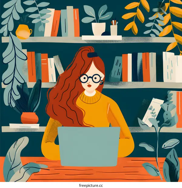 Woman Using Laptop In Home Office