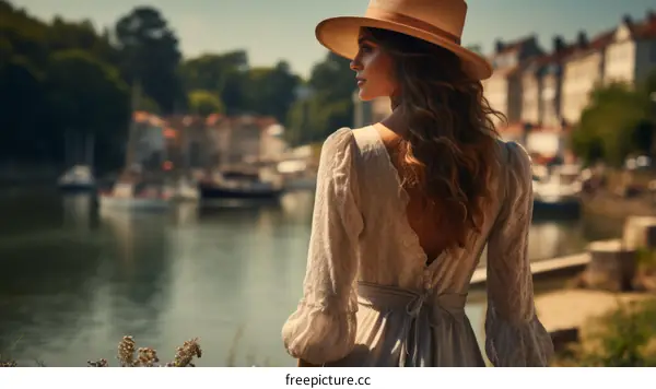 Woman in Straw Hat by the River