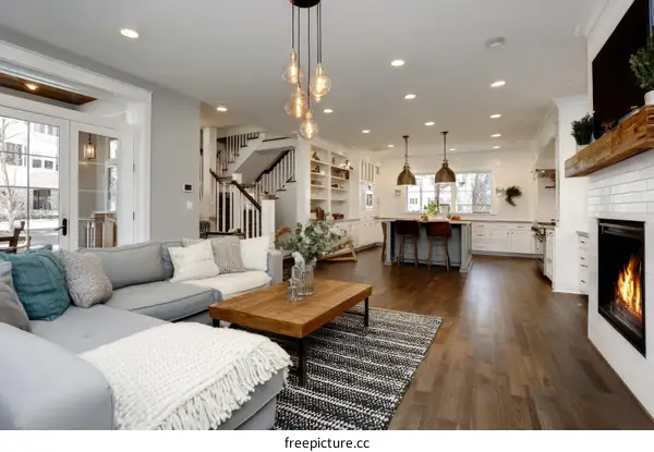 Modern Farmhouse Living Room and Kitchen