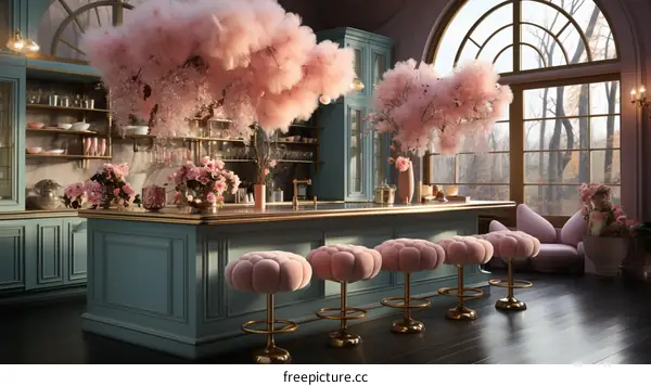 Pink and Blue Retro Futuristic Kitchen Interior Design