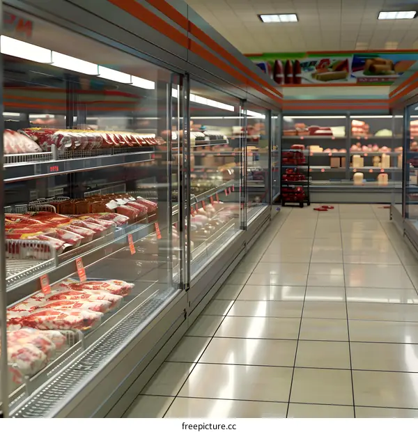 Meat Packages in a Supermarket Refrigeration Unit