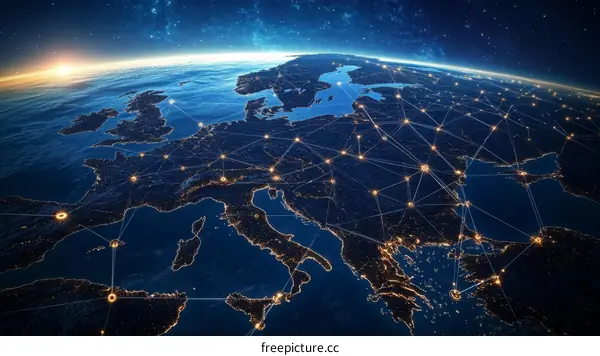 Global European Network Map Illustration