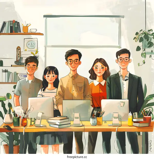 Illustration of a group of people working in an office
