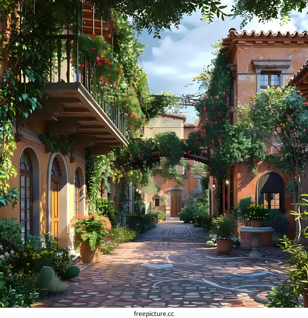 Italian Style Courtyard with Lush Greenery