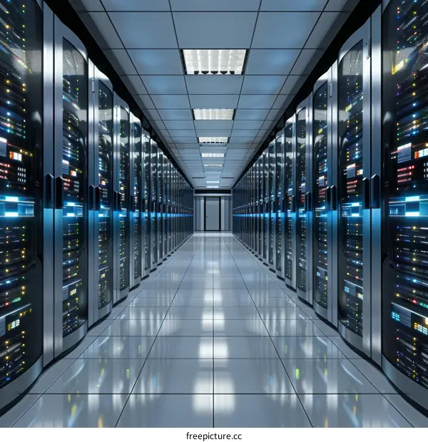 Server room with rows of server racks