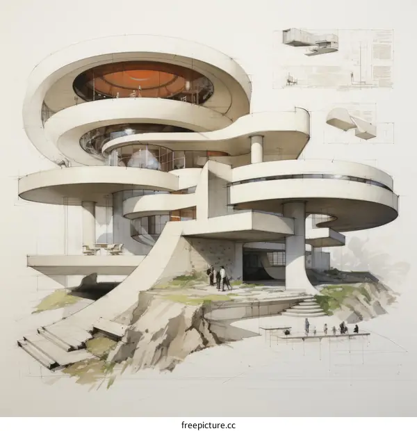 futuristic house design with multiple floors and a large balcony