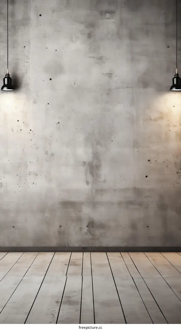 Industrial Loft Interior with Concrete Wall and Pendant Lights