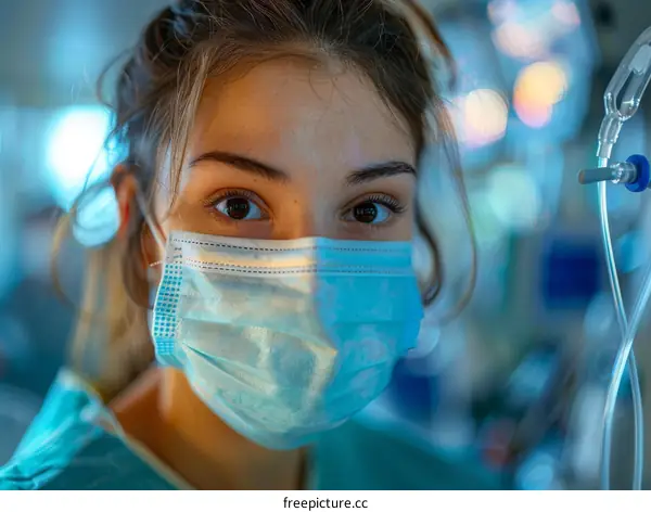 Portrait of a young female doctor wearing a surgical mask