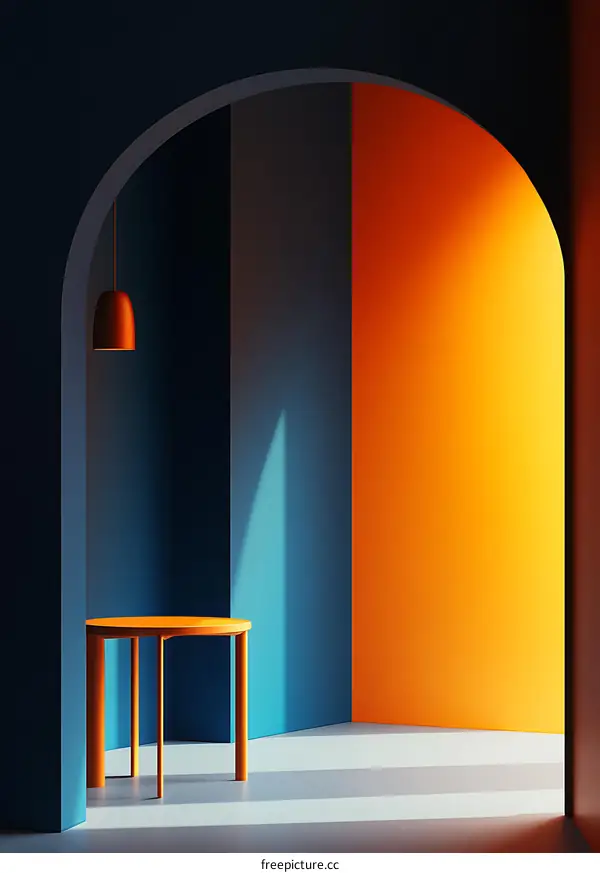 Minimalist Interior Design With Orange Table And Lamp