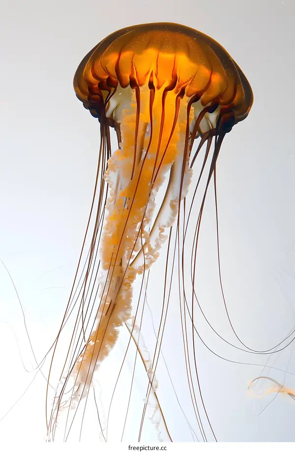 A large jellyfish with long, trailing tentacles