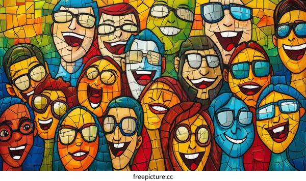 A mosaic of happy people wearing glasses