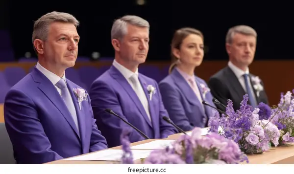 Formal Meeting of European Officials in Purple Suits