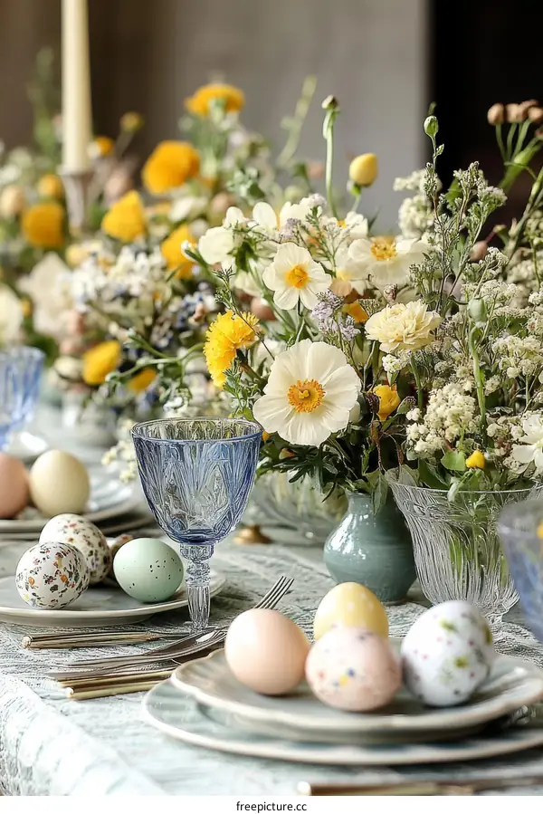 Easter Table Setting with Floral Arrangements