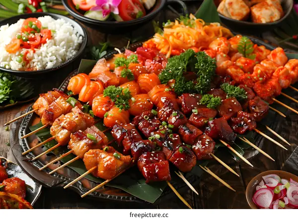 Grilled Satay Skewers on a Platter