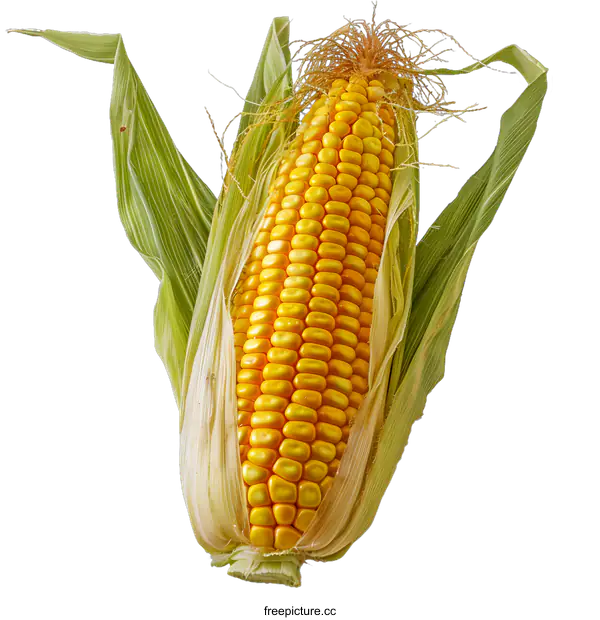 [Transparent Background PNG]Fresh Yellow Corn Cob With Husk Isolated on White Background
