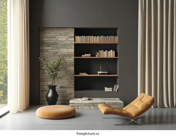 Modern Living Room Interior Design with Bookshelf