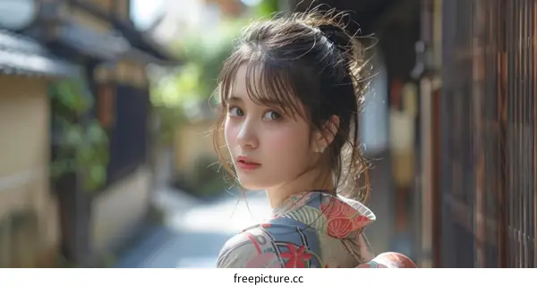 Asian Woman in Traditional Japanese Kimono