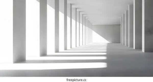 Abstract White Columns and Shadows in an Empty Hallway