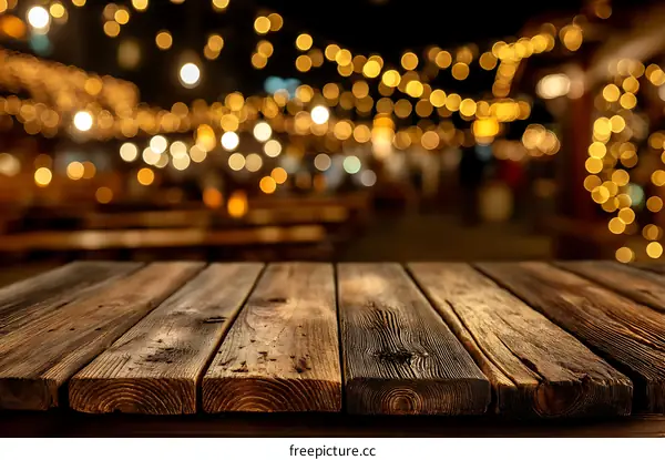Rustic Wooden Table Top at Night Market