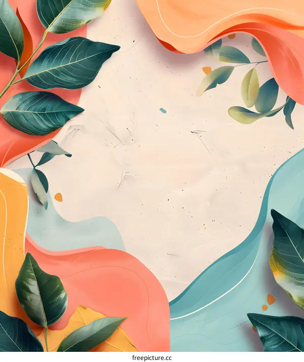 Abstract Green Leaves and Wavy Lines Background