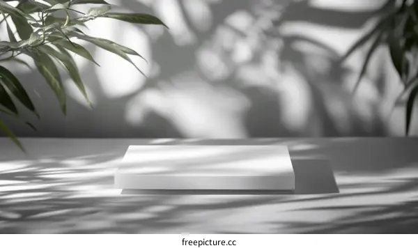 Minimalist White Display Podium with Plant Shadows