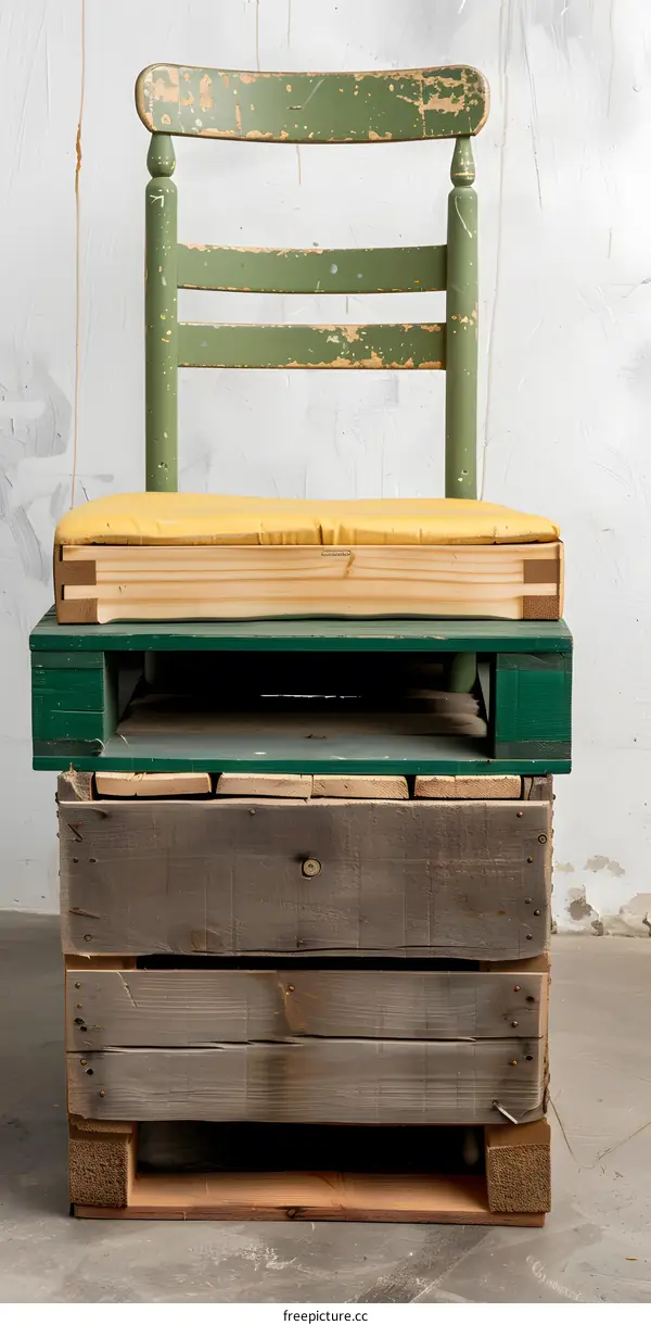 Green Chair on Wooden Pallets