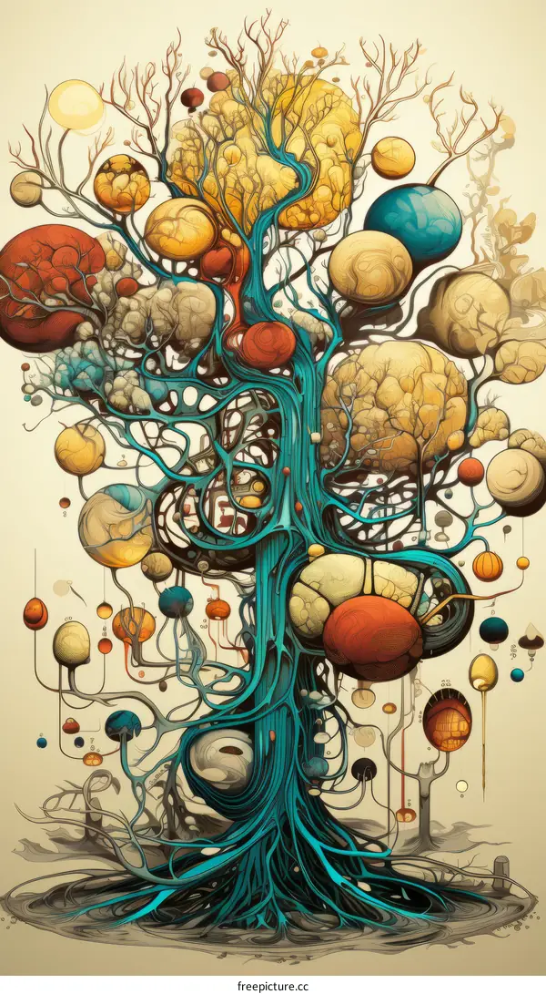 Whimsical Surreal Illustration of a Tree of Life