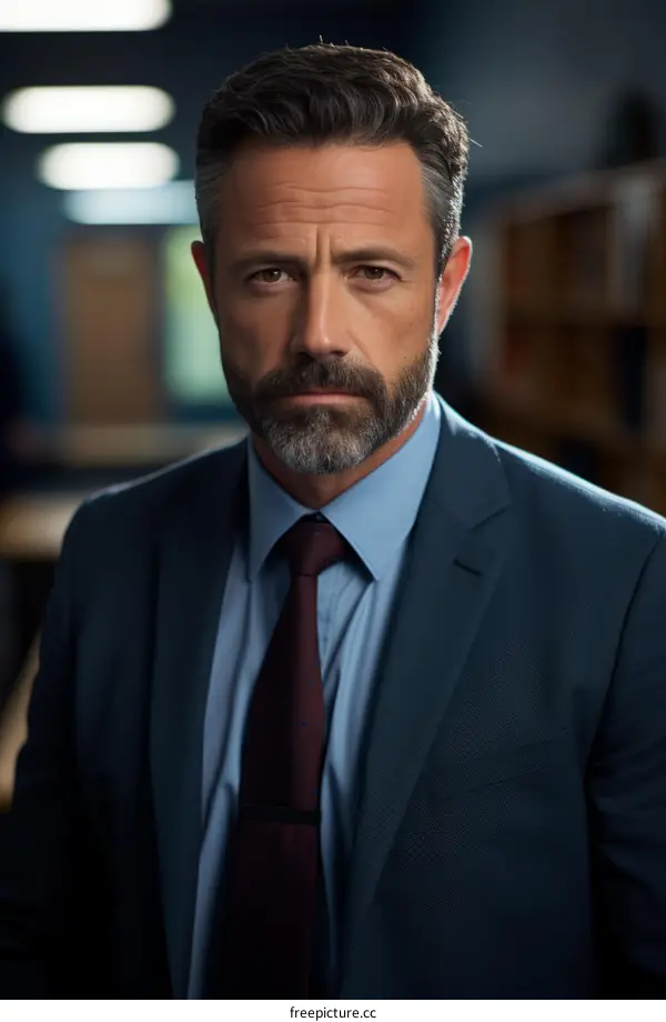 A man in a suit and tie with a serious expression on his face