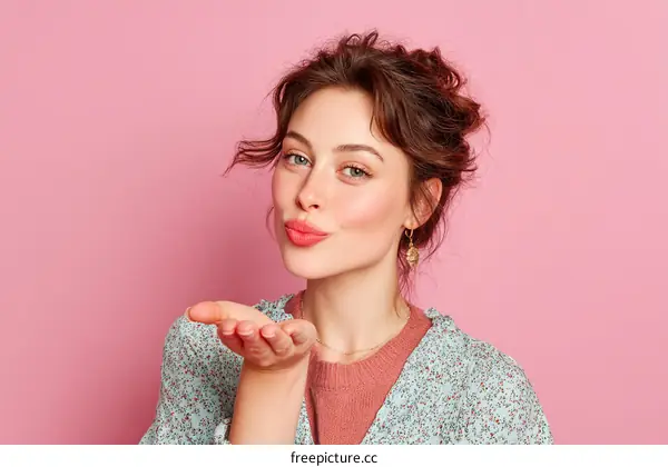 Beautiful Woman Kissing Hand Portrait