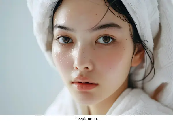Young woman with towel on head