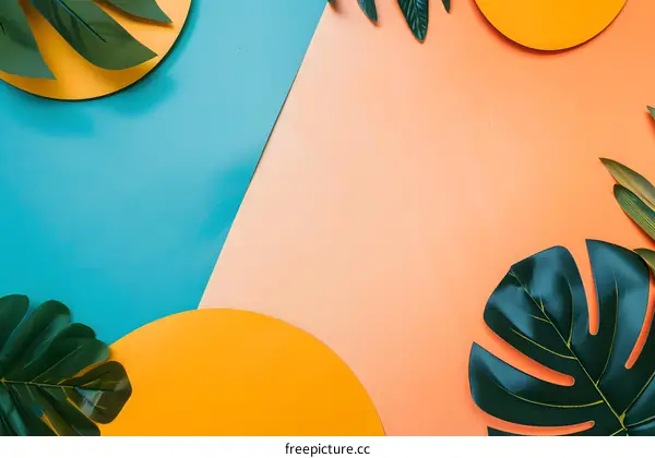 Tropical Leaf Background With Yellow Circles