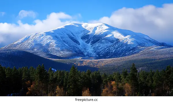 Snowy Mountain Landscape in Autumn