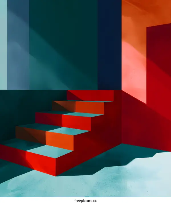 Abstract Red Stairs Minimalist Interior Design