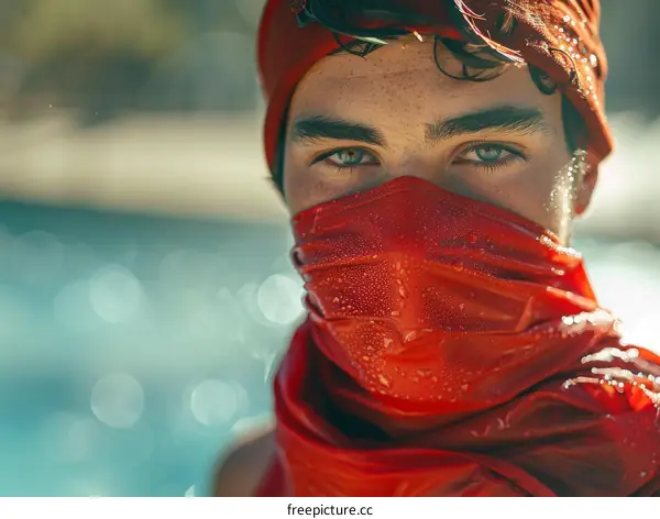 Portrait of a young man wearing a red bandana