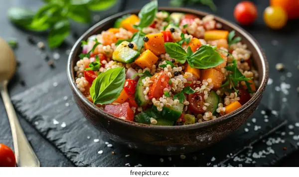 Mediterranean-Style Bulgur Salad with Roasted Vegetables and Fresh Herbs