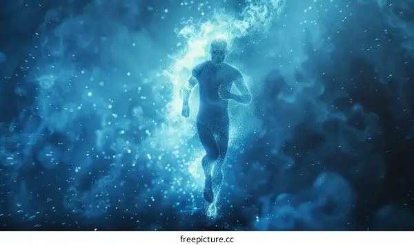 Abstract Runner in Blue Smoke and Particles