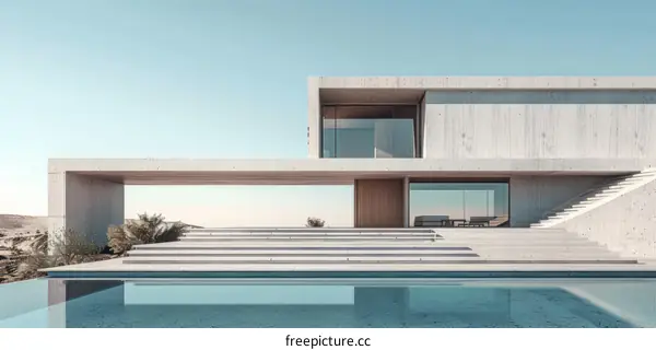 Modern Concrete Beach House with Pool and Minimalist Design