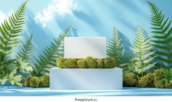 Empty Display Podium with Lush Greenery