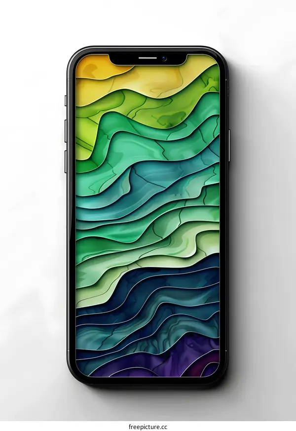 Abstract Green and Yellow Waves on Smartphone Screen