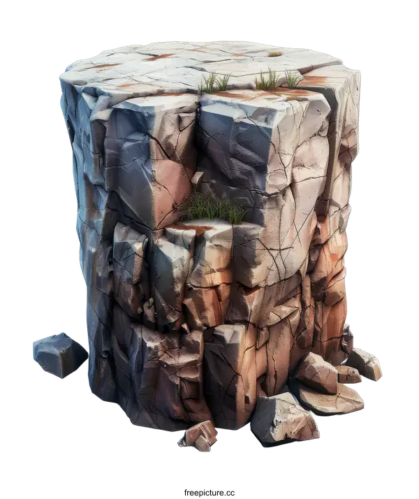 [Transparent Background PNG]A large rock pillar with a flat top and a few small rocks scattered around it