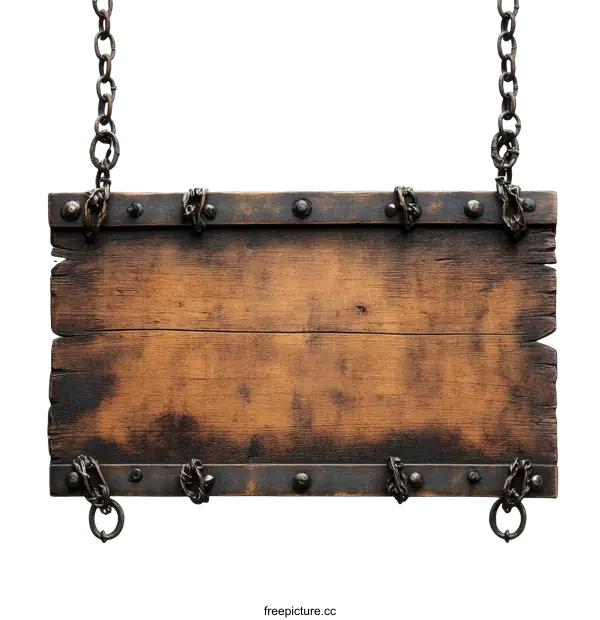 [Transparent Background PNG]Vintage Wooden Sign Hanging with Chains
