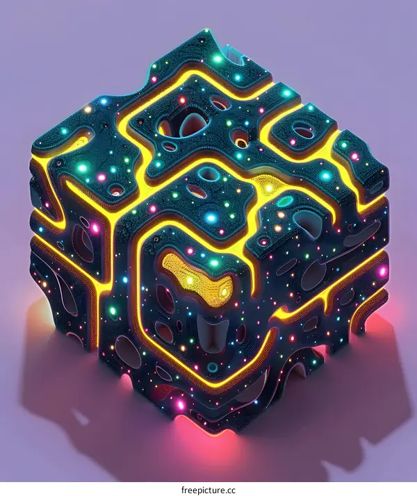 Abstract 3D Geometric Cube with Neon Lights