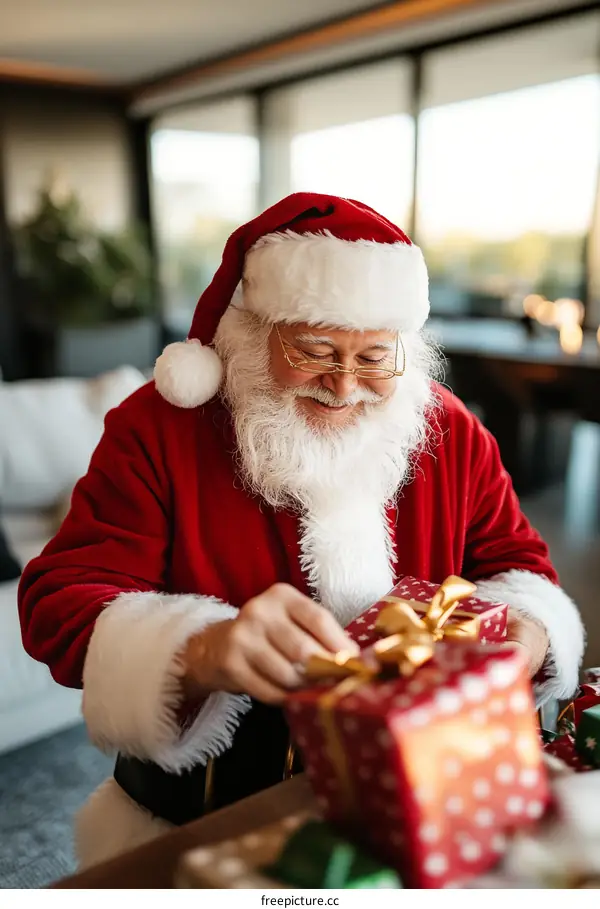 Santa Claus is Opening Christmas Presents