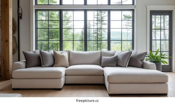 Modern Farmhouse Living Room Sectional Sofa with Large Windows