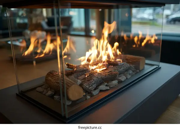 Modern Glass Enclosed Fire Place