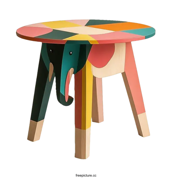 [Transparent Background PNG]Colorful Elephant Shaped Wooden Table